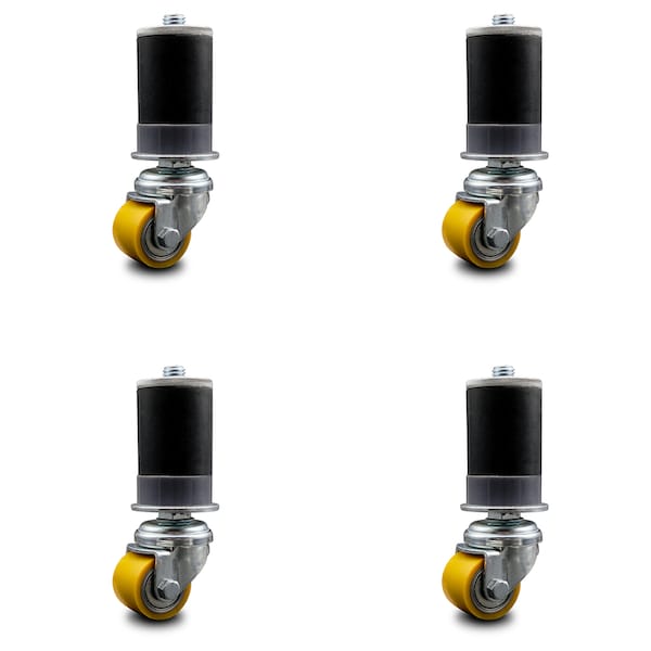 Low Profile Polyurethane 35mm Wheel 1-7/8 Inch Expanding Stem Caster, 4PK